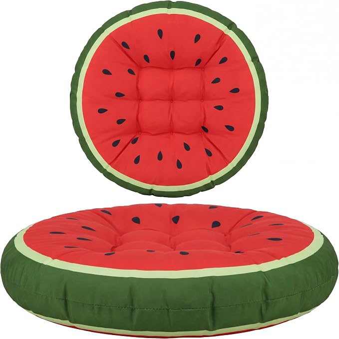 Funnymoom 35" Large Watermelon Pattern Floor Cushion Round Meditation Floor Pillow Cushion for Adults Oversized Playroom Pillows Reading Nook Big Pillow for Sitting Yoga Living Room Sofa Balcony