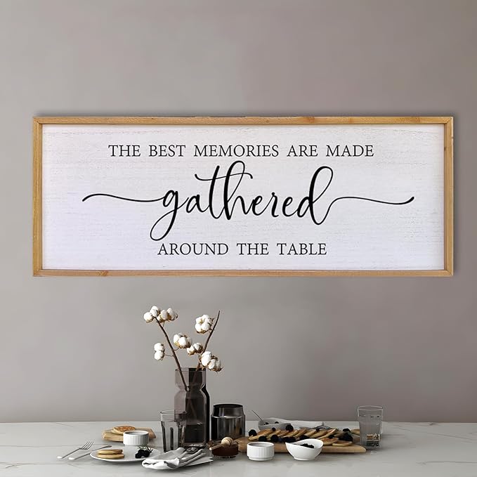 The Best Memories Are Made Gathered Around The Table Wall Decor 40"x15" Large Rustic Farmhouse Dining Room Wood Framed Modren Signs Kitchen Home Simple Hanging Wall Art (Wood)