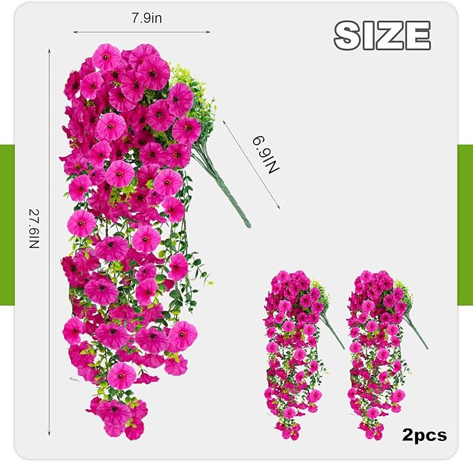 Fake Artificial Hanging Morning Glory Flowers for Outdoor Planters Porch Pation Decoration,2 Bundles UV Resistant Silk Faux Flowers with Realistic Eucalyptus Plants for Home Office Garden Decor