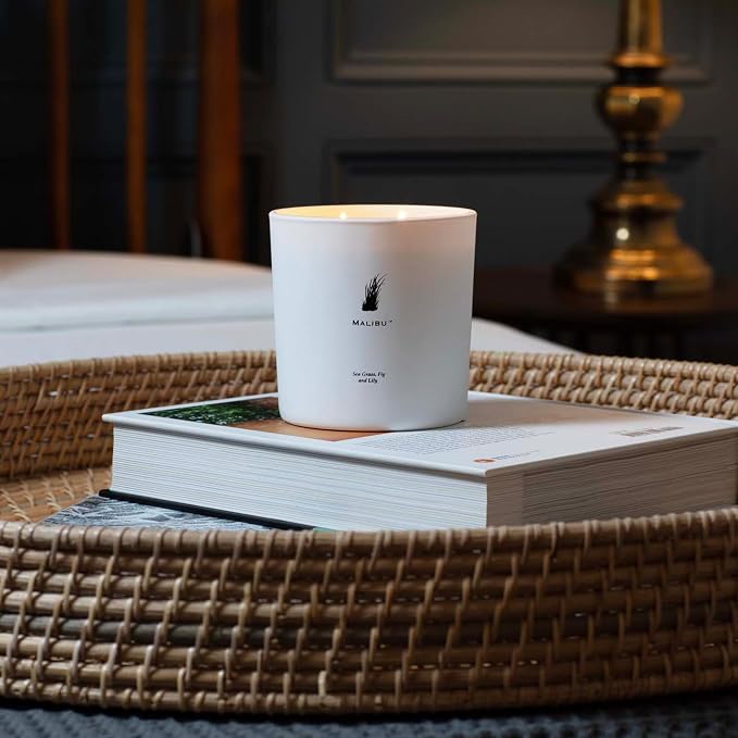 Archipelago Botanicals Malibu Luxe Candle, Sea Grass, White Fig and Lily Scent, Elegant White Glass Jar Candle, Coconut Wax, Double Wicks Burn 100 Hours (13 oz)