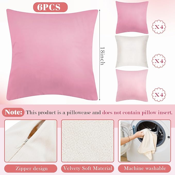 Berlune 12 Pcs Velvet Throw Pillow Covers 18" x 18" Decorative Cushion Cases Soft Pillowcase for Graduation Coquette Party Accessories Couch Sofa Bed Chair Home Decor, No Inserts (Pink Series)