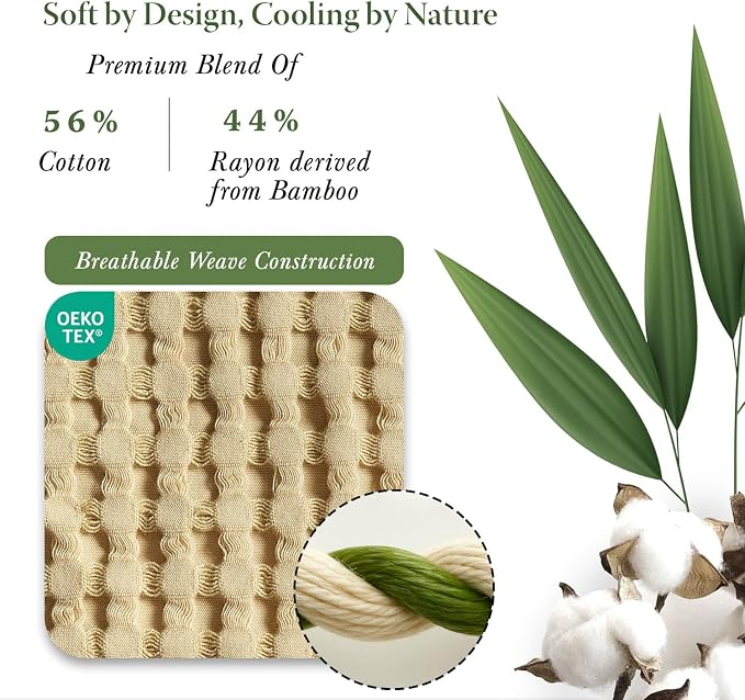 Threadmill Cooling Blanket Twin Size Waffle Weave| Breathable, Lightweight & Ultra-Soft | Made from Rayon Derived from Bamboo | Waffle Throw for Couch and Sofa | 68 x 92 Inches | Beige