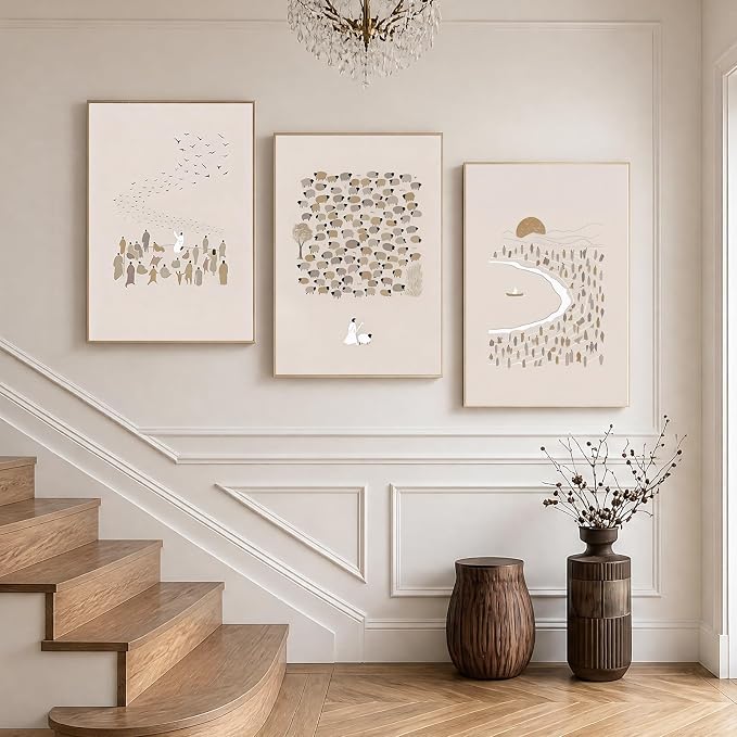 LAATOZ Large Christian Wall Art Framed Neutral Canvas Painting, Jesus Boho Artwork for Living Room Bedroom Office Hallway Stairs 16x24 Inch 3 Panels