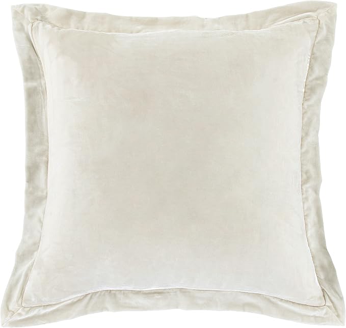 HiEnd Accents Stella Faux Silk Velvet Flanged Euro Sham Pillow Cover, 27x27 inch, Stone, Romantic Western Modern Traditional Style Luxury Bedding