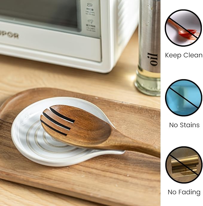 LAUCHUH Spoon Rest, Large Ceramic Spoon Holder for Kitchen Counter Spatula Rest Heat-Resistant Spoon Rest for Stove Top Cooking Utensil Holder, Farmhouse Kitchen Décor for Mother's Day, Cream, 5 Inch