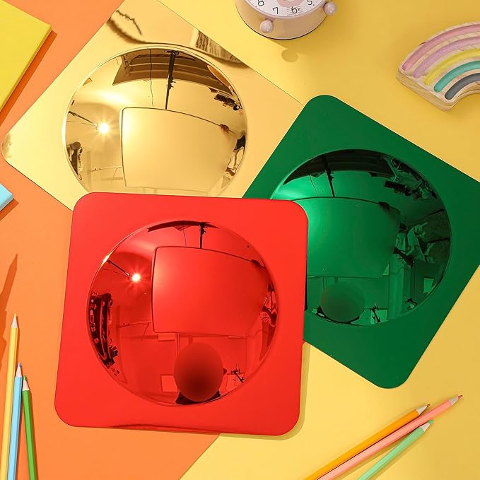 Geiserailie 9 Pcs Sensory Wall Mirror Acrylic Bubble Mirror Toys for Calming Corner Items - Sensory Room Have Visual, Tactile Stimulation (6 x 6 Inch,Red,Yellow,Green)