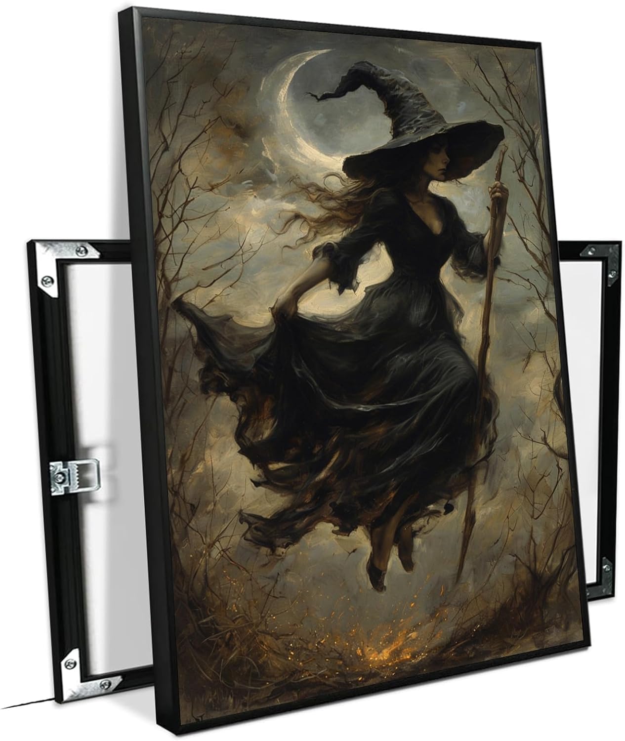 JFHCQJPK Witch in the Forest Halloween Print Wall Art Poster Witch Decor Vintage Print Dark College Wall Art Victorian Gothic Room Decor Canvas Wall Print12x16in Metal blackFramed