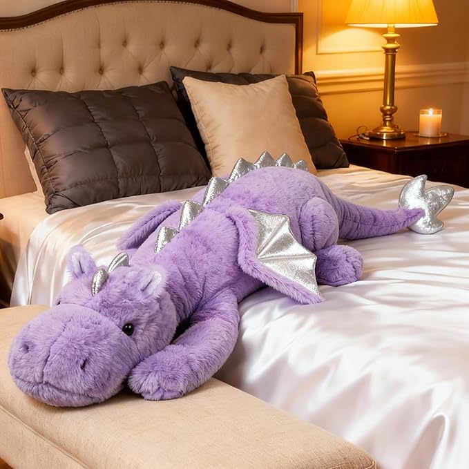 ARELUX Giant 50in 3Lb Big Purple Dragon Large Stuffed Animals Cute Plush Toy Fuzzy Jumbo Dinosaur Pillow Plushies with Wings Cuddly Soft Green Pterosaur Plushie for Friends
