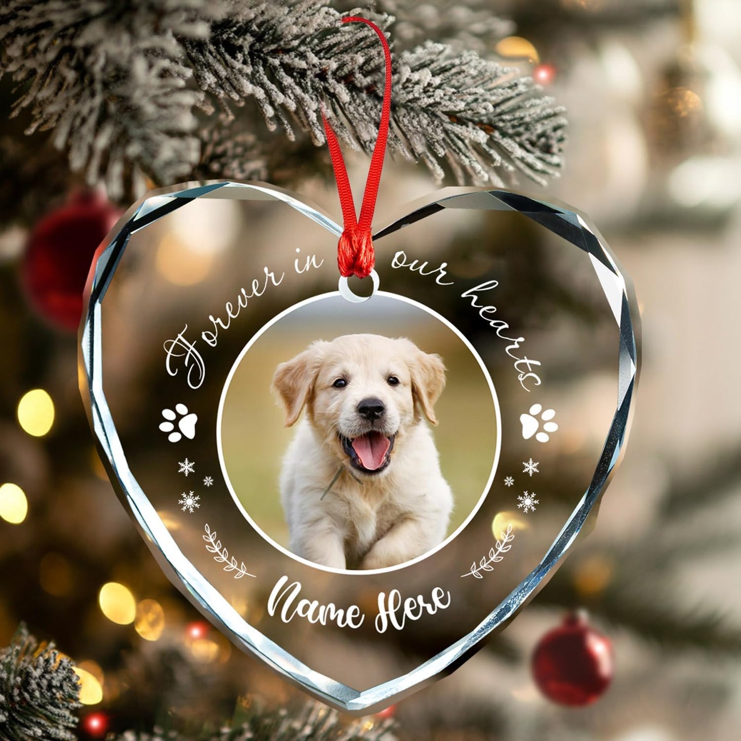 Personalized Pet Photo Ornaments, Custom Heart Glass Ornaments, Personalized Circle Glass Ornament, Custom Crystal Ornament Gifts for Dog Lovers, Cat Gifts for Cat Lover, Pet Love