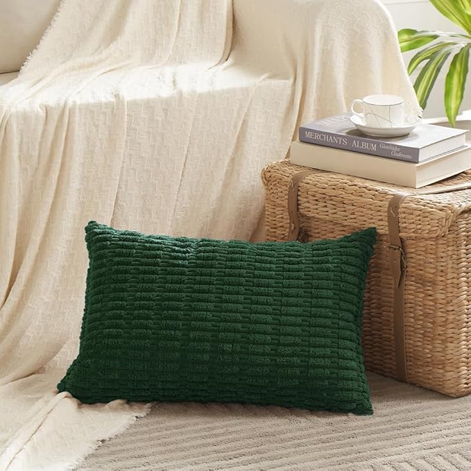 Fancy Homi 4 Packs Decorative Throw Pillow Covers for Living Room Couch Bed, Modern Farmhouse Boho Home Décor Accent Cushion Case, 20" x 12" (Pack of 4), Dark Green