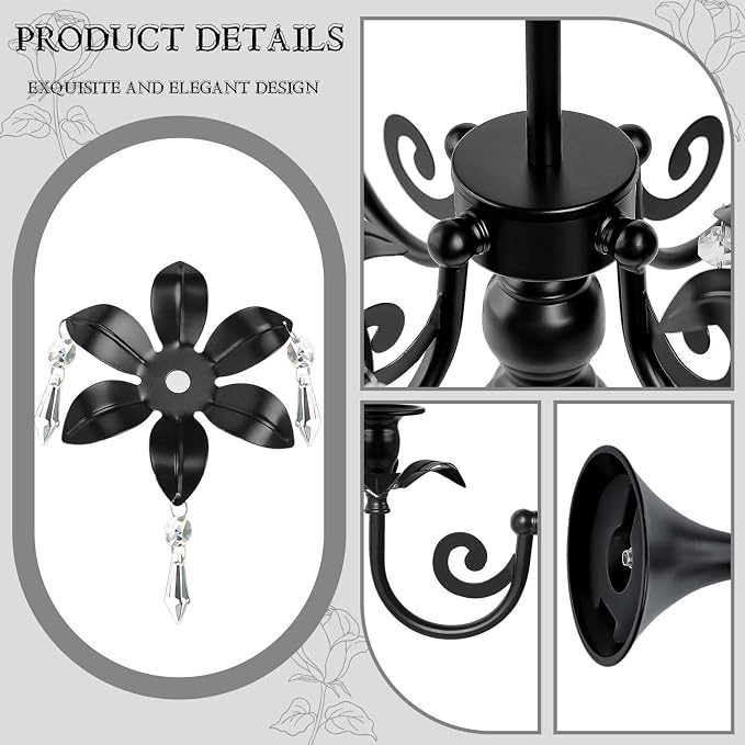20''Tall Crystal Pendant Taper Candle Holders/Stylish Candle Stands/Candlesticks Holder/Candelabra for Home Decor, Weddings/Parties/Elegant Dining Table Centerpiece (4, Black)
