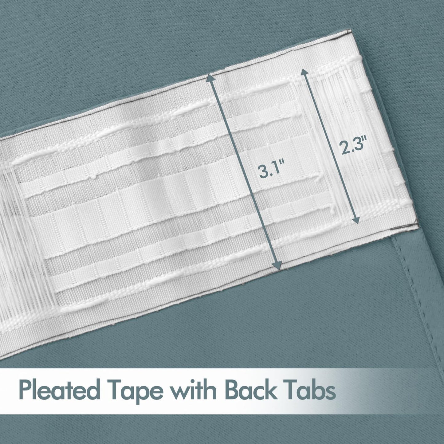 MIULEE Greyish Blue Back Tab Blackout Curtain 96 Inch Long 2 Panels Set for Bedroom, Rod Pocket/Pinch Pleat Thermal Insulated Living Room Darkening Pleated Light Blocking Floor to Ceiling Drape