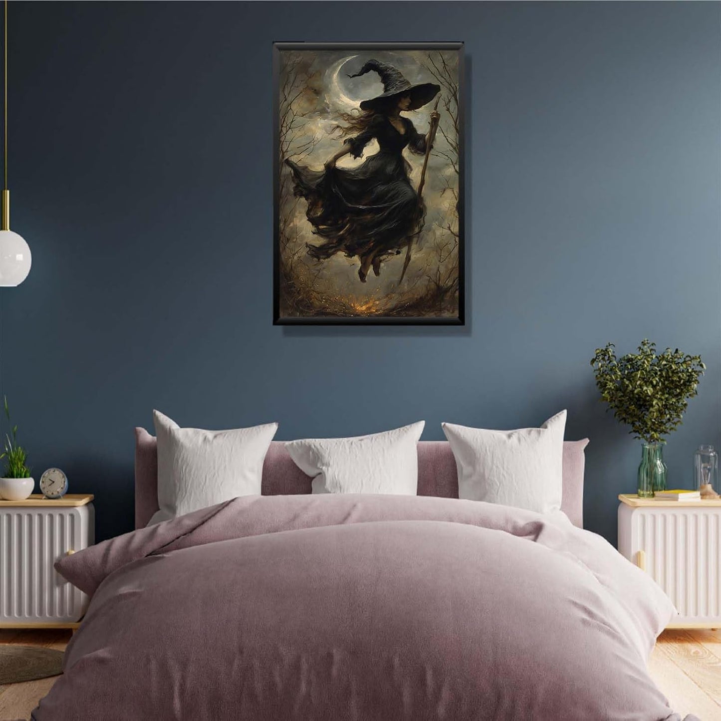 JFHCQJPK Witch in the Forest Halloween Print Wall Art Poster Witch Decor Vintage Print Dark College Wall Art Victorian Gothic Room Decor Canvas Wall Print20x30in Metal blackFramed