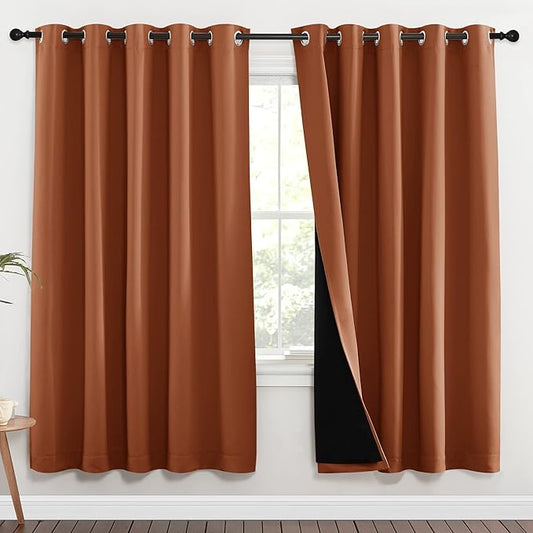 NICETOWN 100% Blackout Window Curtain Panels, Full Light Blocking Drapes with Black Liner for Nursery, 72-inch Drop Thermal Insulated Draperies (Burnt Orange, 2 Pieces, 70-inch Wide Per Panel)