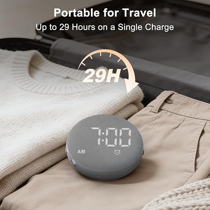 SolaceRise Super Loud Alarm Clock for Heavy Sleepers: Vibrating Digital Auto-Dim Clock with Bed Shaker for Hearing Impaired - Portable Rechargeable Battery for Bedroom Travel Dorm - Gray