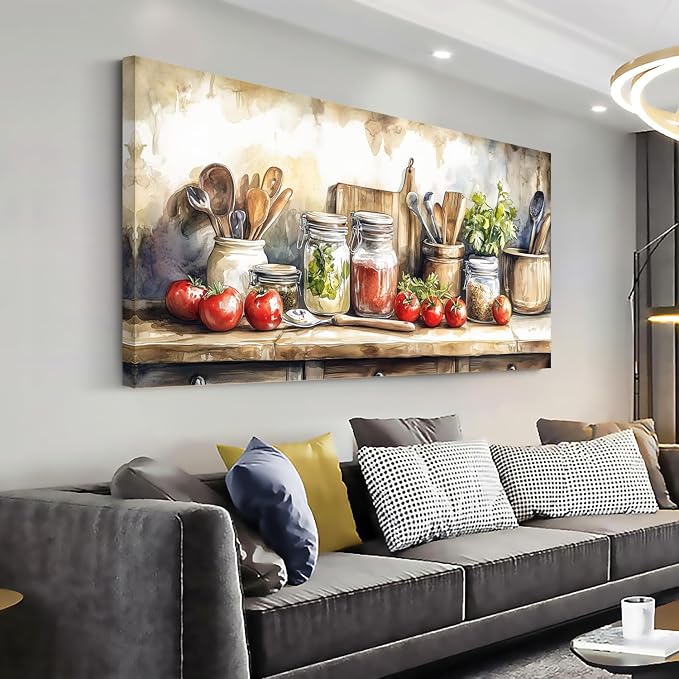 Ggaafet Watercolor Still Life Wall Art for Living Room Canvas Painting Prints Food Tableware Art Deco Vintage Artwork Office Bedroom Kitchen Dining Room Decor Large