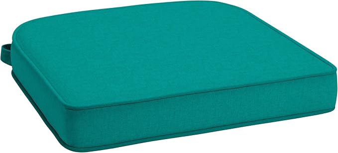 Arden 20x19 Luxury Foam Outdoor Double Welted Round Back Seat Cushion, Made with PROFOAM, Performance Fabric, Rain-Proof, Fade Resistant, Heathered Teal Woven Solid