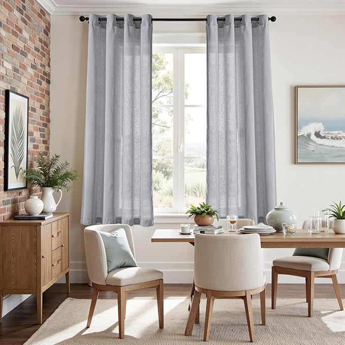 jinchan Linen Bedroom Curtains 72 Inches Long for Study to Keep The Air Circulating Semi-Sheer Gray Drapes Light Filtering Curtains for Living Room Grommet Drapes Home Decor 2 Panels Set 50" W x 72" L