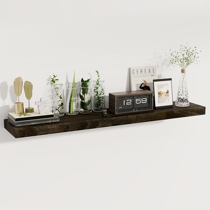 fuqing Floating Shelves for Wall - 48 Inch Dark Wood Shelves Set of 1-48 Inch Wide x 9.3 Inch Deep x 1.6 Inch Thick Wooden Wall Shelves for Room Decor & Storage