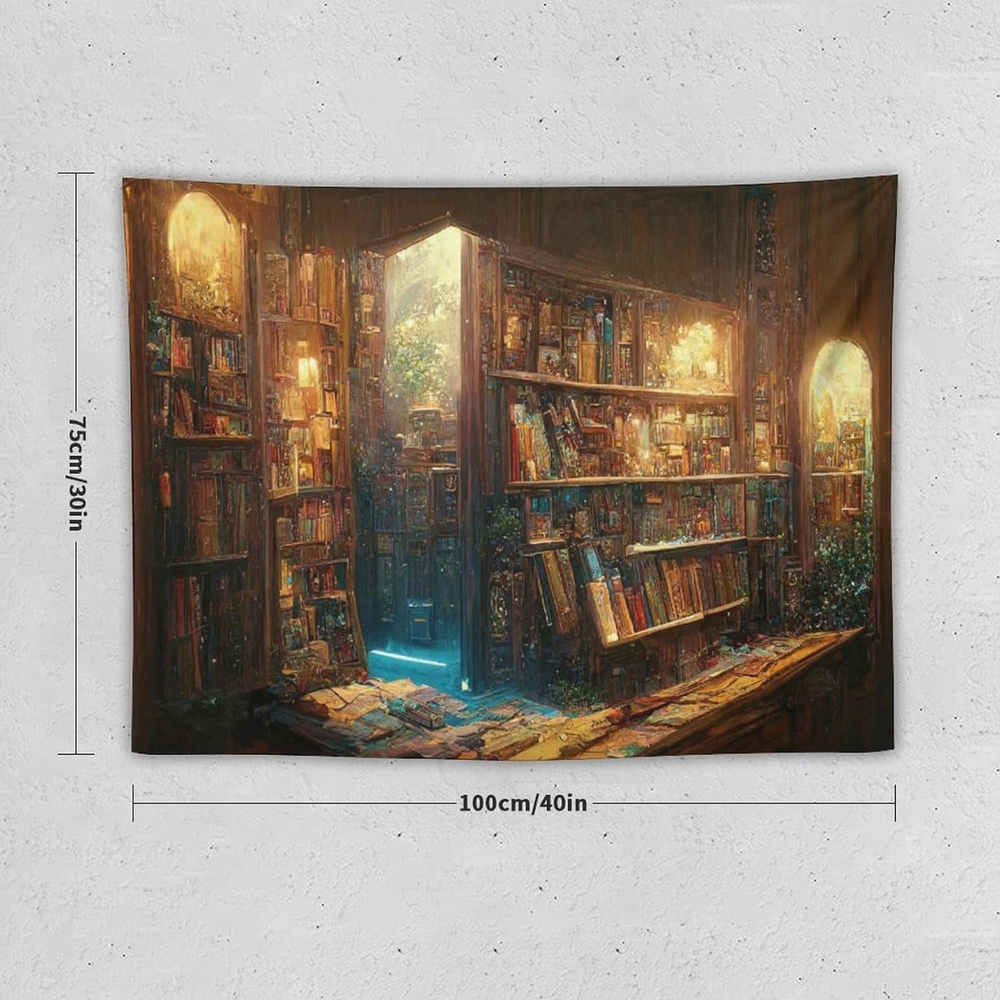 Kurtect Bookshelf Tapestry,Vintage Style Library Watercolor Art Theme Pattern Print Tapestries for Party Beach Picnic Blankets Tablecloths Living Room Wall Deocr, 30x40 in