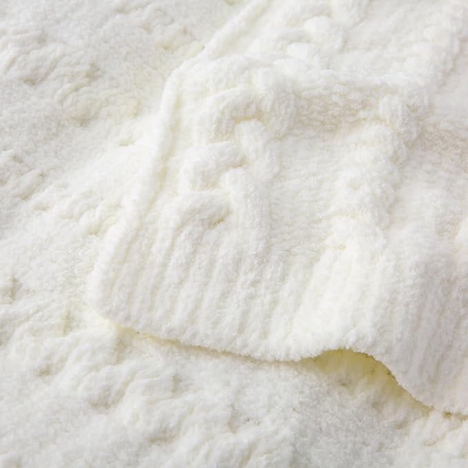 Cable Knit Throw Blanket 50x60 Inches - Chunky Knit Chenille Blanket for Couch, Bed | Warm & Cozy Winter Blanket for Living Room, Farmhouse Home Decor | Off White