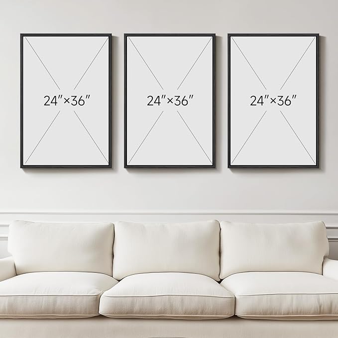 Large Framed Boho Botanical Wall Art for Living Room, 3 Piece Vintage Neutral Floral Canvas Painting Prints, Rustic Minimalist Flower Plants Pictures for Farmhouse Bedroom Office Wall Decor, 24x36 In