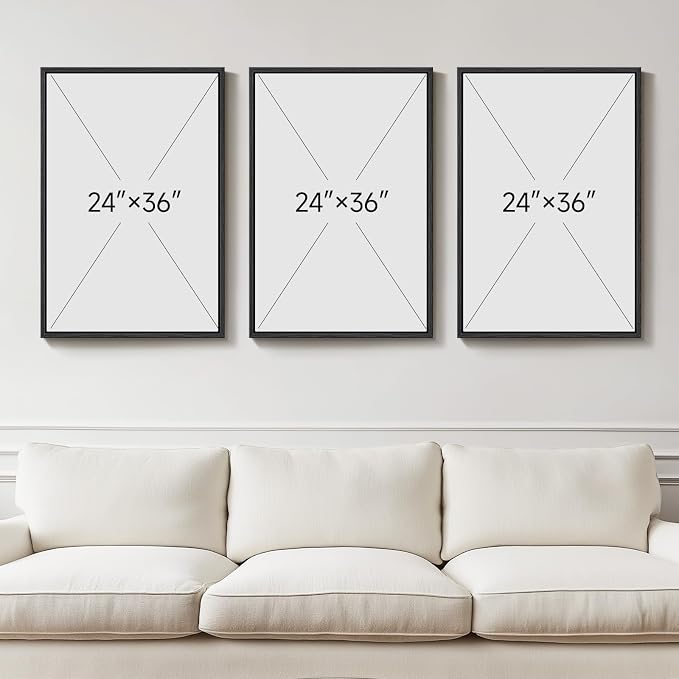 Large Framed Neutral Abstract Wall Art for Living Room, 3 Piece Modern Canvas Prints Paintings Artwork for Walls, Oversized Beige Gold Pictures for Hallway Dining Bedroom Office Wall Decor 24x36 In