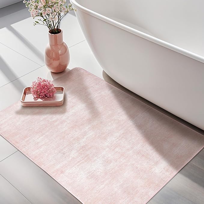 2x3 Washable Mat,Small EntryWay Rugs,Stainproof Non-Slip for Indoor Entranc | Low pile,Stain-resistant & Non-slip backing, Solid Vintage Style for indoor,entryway,kitchen,bathroom(2x3,Pink)