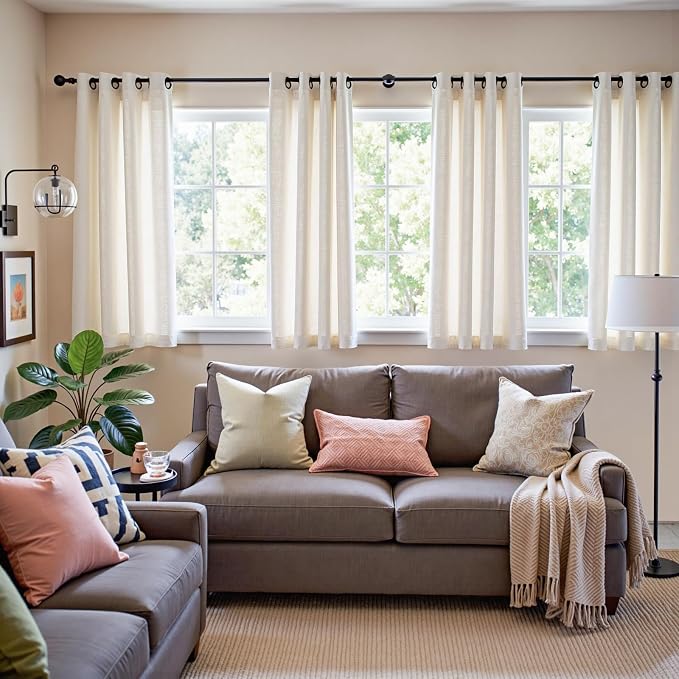 jinchan Natural Linen Curtains 63 Inch Length for Bedroom Light Filtering Drapes for Kitchen Window Over Sink Thick Linen Textured Farmhouse Window Curtains with Grommet Beige 50 Inch Wide