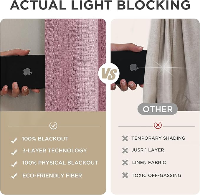 Joydeco Blackout Curtains for Bedroom - 120 Inch Long 100% Light Blocking 2 Panels Set Pink Drapes, Thermal Insulated Room Darkening Curtains, Linen Textured for Living Room, Rod Pocket & Back Tabs
