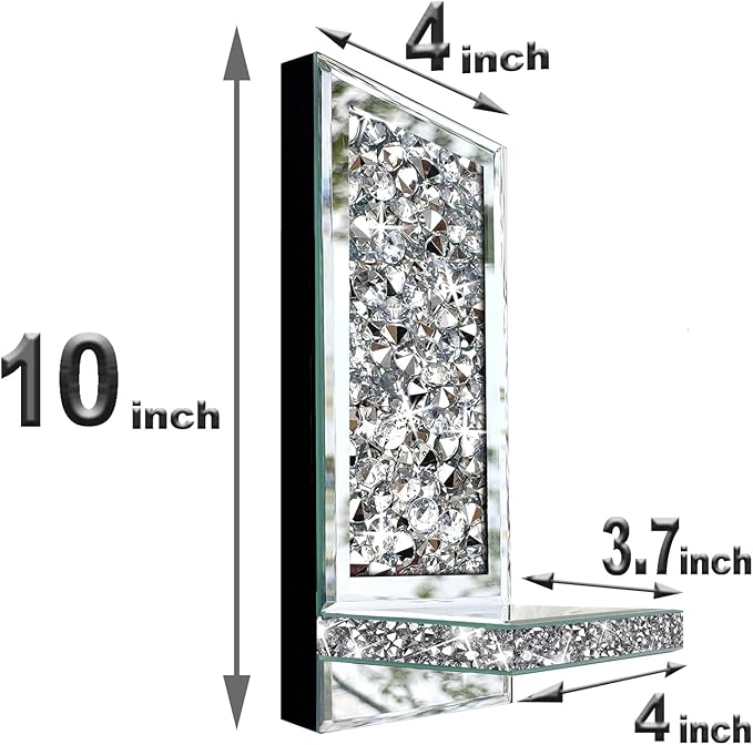 ZOLAPI Set of 2 Crystal Crush Diamond Candle Sconces, Gorgeous Silver Mirrored Wall Sconce, Candle Holder Glass Wall Decorations for Home Décor, Living Room, Dining Room. 1A
