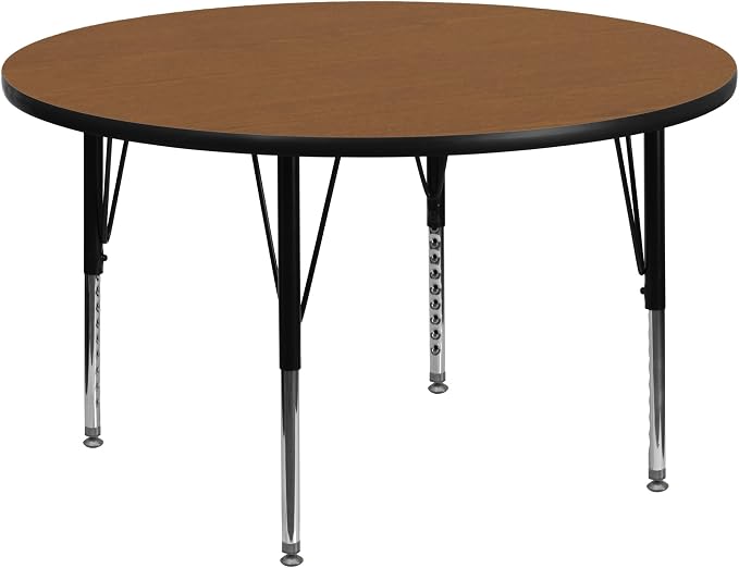 Flash Furniture Wren 42'' Round Oak Thermal Laminate Activity Table - Height Adjustable Short Legs