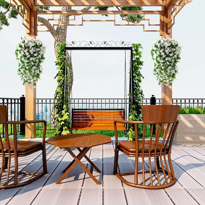 ZFProcess Artificial Fake Hanging Flowers Plants for Outdoor Spring Summer Decoration, 2PCS Faux Silk Violet UV Resistant Look Real Trailing Vines for Outside Home Planter Porch Patio(White)