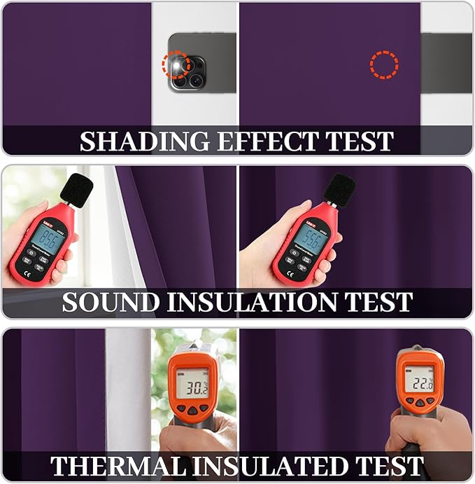 Yakamok Room Darkening 100% Blackout Curtains Grommet Window Treatments with 2 Thick Layers-Purple Thermal Insulated Drapes Set of 2 Panels for Bedroom Living Room 38 Inches by 84 Inches Length