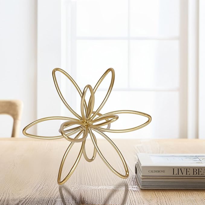 Gold Metal Sculpture Decoration Geometric Sphere Decor Modern Abstract Cube Figurine Ball Statue Centerpiece for Home Decor Accent Living Room Office Shelf Bookshelf Tabletop Decorative