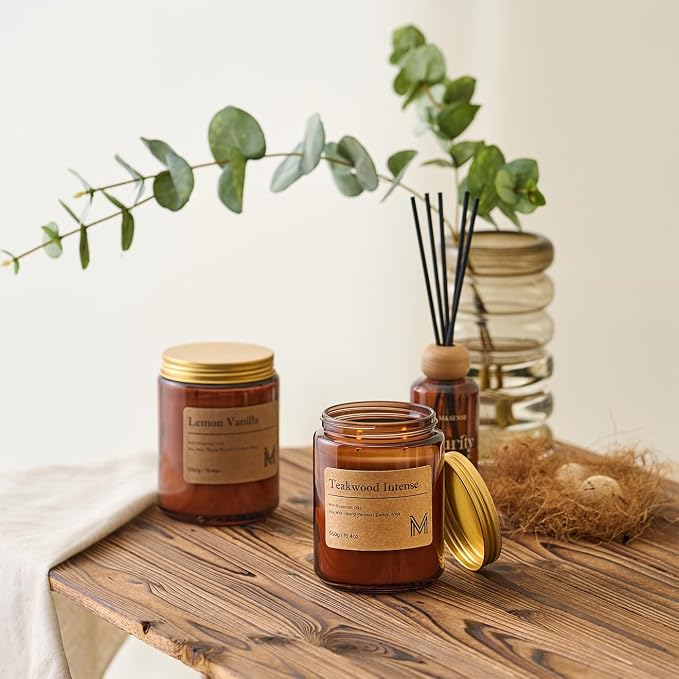 M&SENSE Teakwood Intense Scented Large Candle, 19.4oz Aromatherapy Candle for Home Fragrance, Natural Organic Soy Wax Long-Lasting for Stress Relief, Yoga, Gifting for Birthday, Housewarming