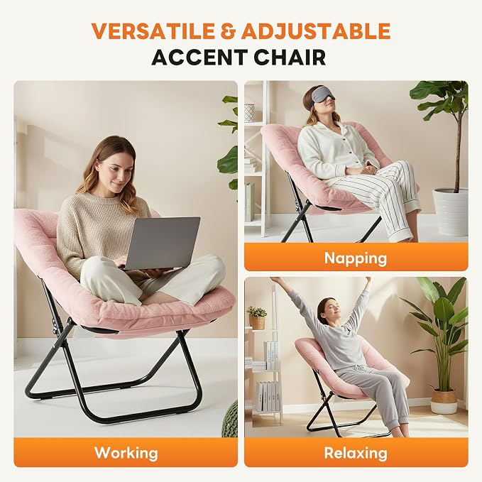 Sweetcrispy Comfy Chair for Adults, Foldable Living Room Chair, Soft Faux Fur Lounge for Bedroom Dorm Rooms, Comfortable Reading Chairs for Teens, X-Large