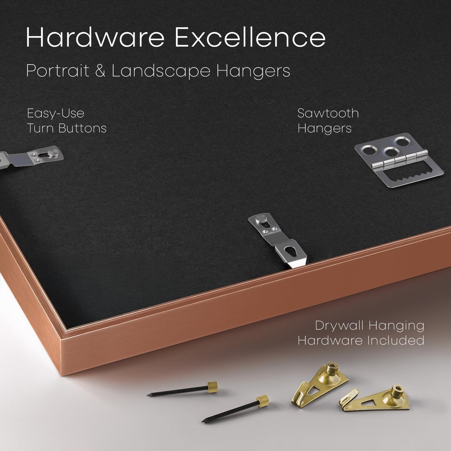 Homeforia 8.5x11 Rose Gold Frame, High End Metal 8.5 x 11 Picture Frames with Mat 6 by 8 inch Photo, 11x8.5 Poster Frame Matted to 6x8 Print, Wall or Tabletop Frame, Tempered Glass, Wall Kit, Set of 1