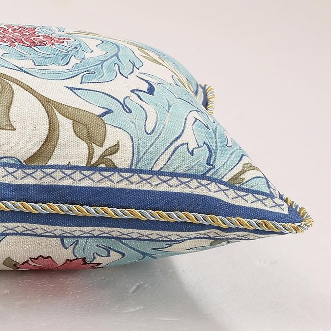 patdrea Designer Vintage Linen Throw Pillow Cover,12"x20"-Fromm A | Luxury Decorative Pillow Case with Zipper,Blue Floral Pattern,Pillow Cover for Couch Living Room Bedroom Sofa