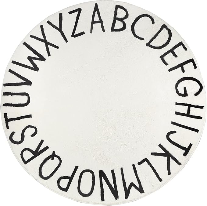 Topotdor Round Kids Play Rug Alphabet Nursery Area Rug Extra Large Soft Crawling Play Mat for Children Toddlers Bedroom (71 inch, White)