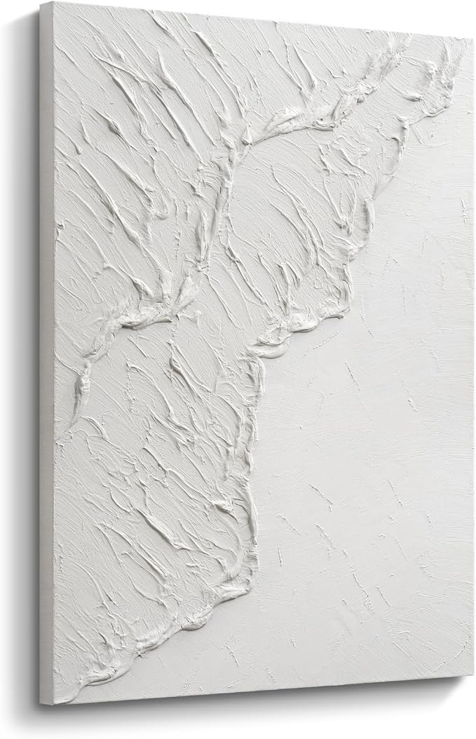 Abstract Ocean Wave Canvas Vertical Wall Art, Modern Textured Oil Painting | Minimalist Vertical Canvas Artwork for Living Room Bedroom Office Neutral Hand-Painted White Wall Art Contemporary Home Decor