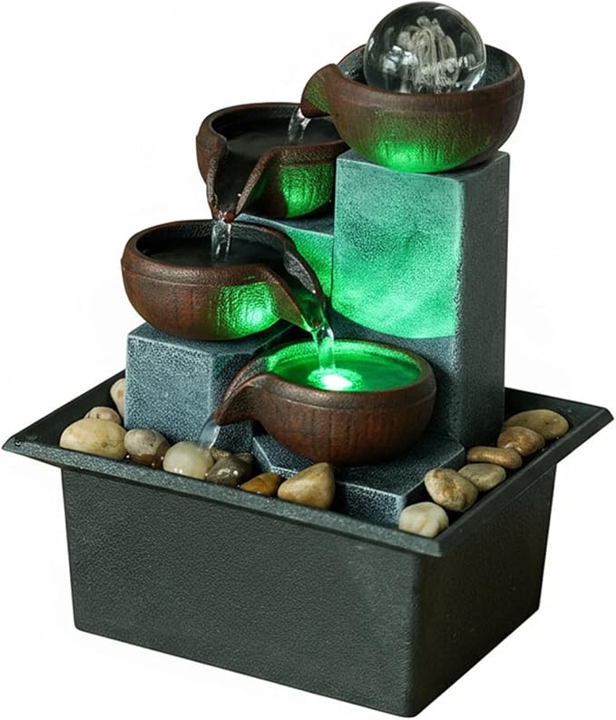 Small Indoor Water Fountain, Zen Meditation Waterfall Feature with Automatic Pump & Natural River Rocks, Tabletop Waterfall Fountain for Office Living Room Bedroom, 7.48” Tall
