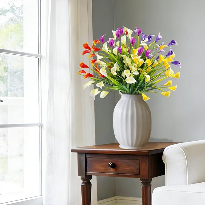 TURNMEON 20 Bundles Calla Lily (400 Heads) Artificial Flowers for Outdoors, Fake Plants UV Resistant Faux Plastic Fake Flowers for Indoor Planter Porch Gardens Home Summer Cemetery Decor(Color Mix)