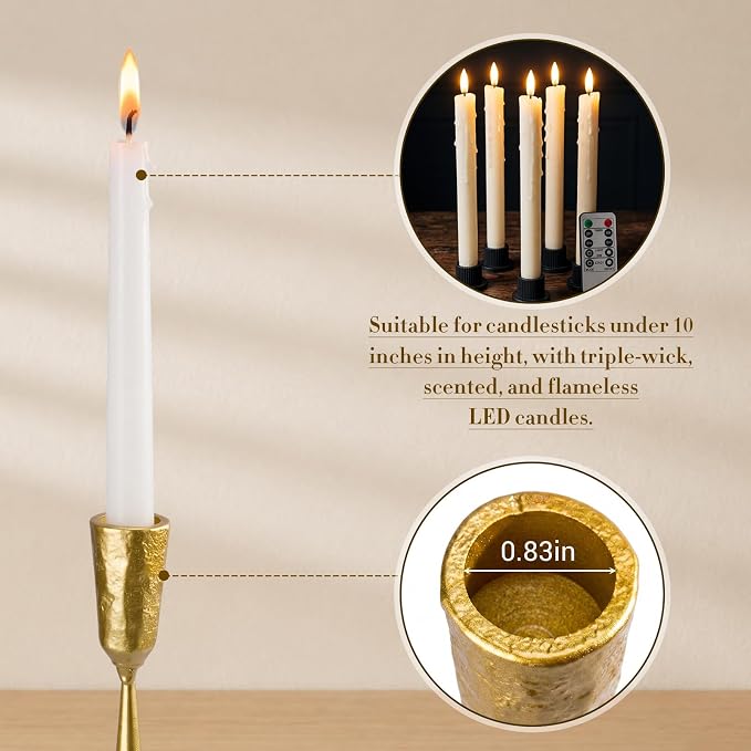 1 Pcs 16 Inch 3 Arm Metal Candelabra Cast Iron Taper Candelabra Vintage Tall Candle Holder Decorative Candlestick Holder for Wedding Antique Table Centerpiece & Mantel Decor (Gold)