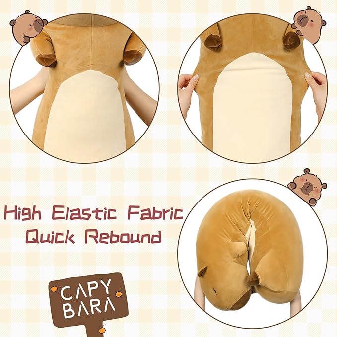 Tezituor Long Capybara Plush Body Pillow, 39.5” Cute Capybara Stuffed Animal Soft Sleeping Throw Pillow Plush Capyabra Toy Birthday Christmas for Kids Girlfriends