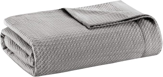 Madison Park 100% Egyptian Cotton Lightweight Summer Blanket, Breathable Waffle Knit Design, Soft Cozy All-Season Throw for Bed, Couch or Sofa, Grey King Size (108"x90")