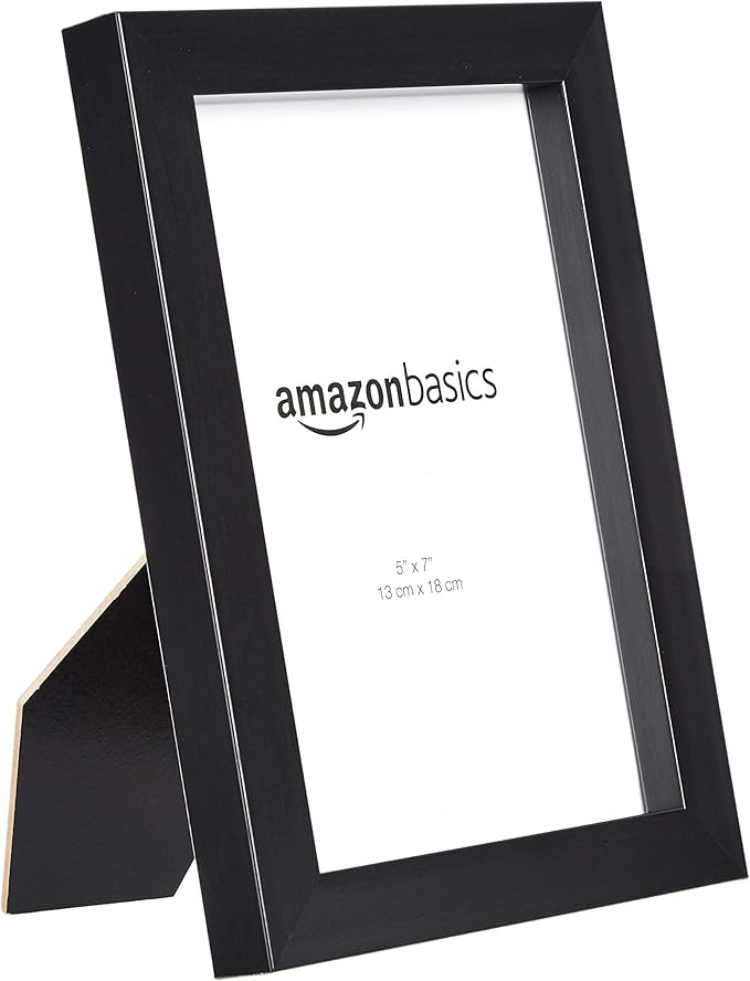 Amazon Basics Rectangular Picture Frame Set, 5" x 7", Wall Hanging or Tabletop Display, Real Glass, Horizontal or Vertical, Black, 2-Pack