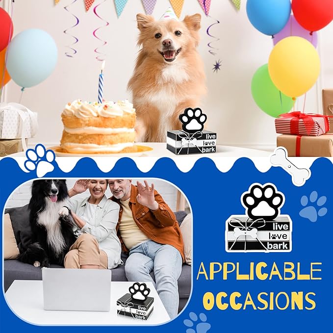 Pinkunn 4 Pieces Wooden Decor Dog Lovers Gifts, Paw Tiered Tray Decor for Table Mini Wood Book Stacks Centerpiece Block Signs for Party Home Room Kitchen Dining Table Shelf Decoration