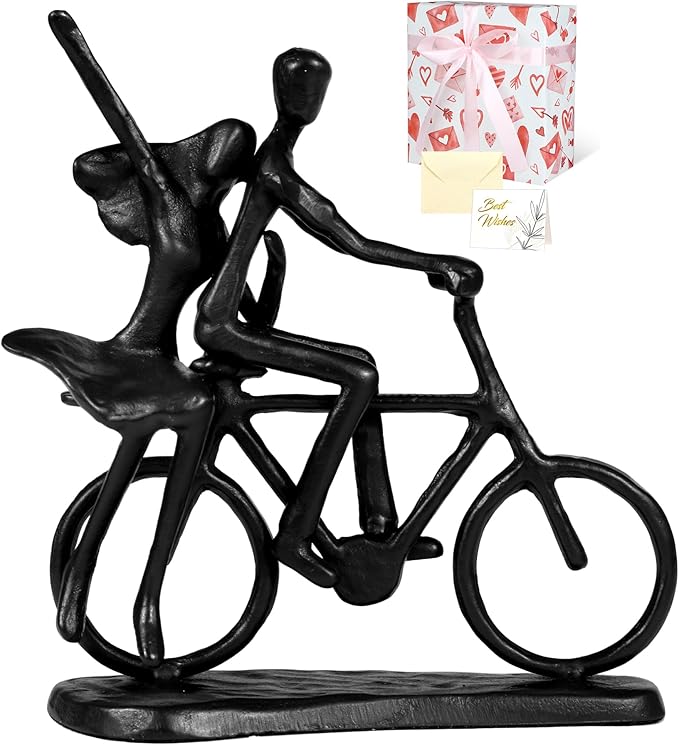 Kresecioo Wedding Anniversary Couples Gifts, Romantic Couple & Bike Statue Cast Iron Sculpture Decoration, Birthday Wedding Anniversary for Women Wife Girlfriend Her, Mothers Day for Wife
