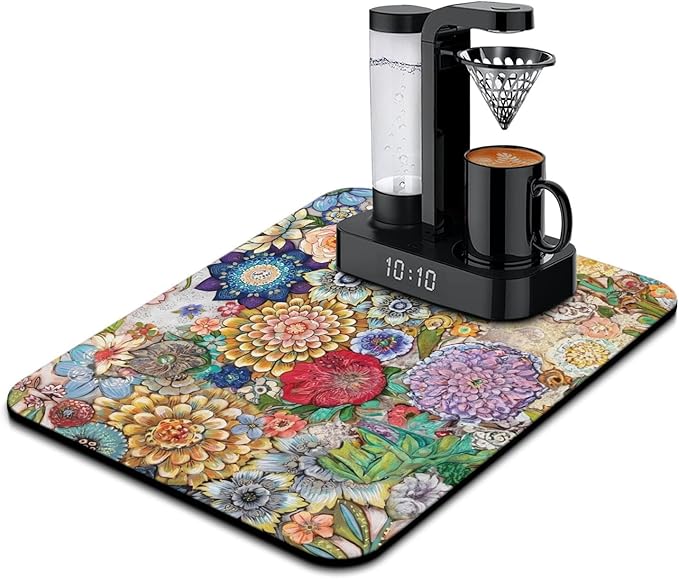 Fun Coffee Mat 24inx18in,Coffee Bar Mat for Countertops,Absorbent Hide Stain Anti-Slip Coffee Bar Accessories Fit Under Coffee Machine Mat,dish Drying Mats for Kitchen